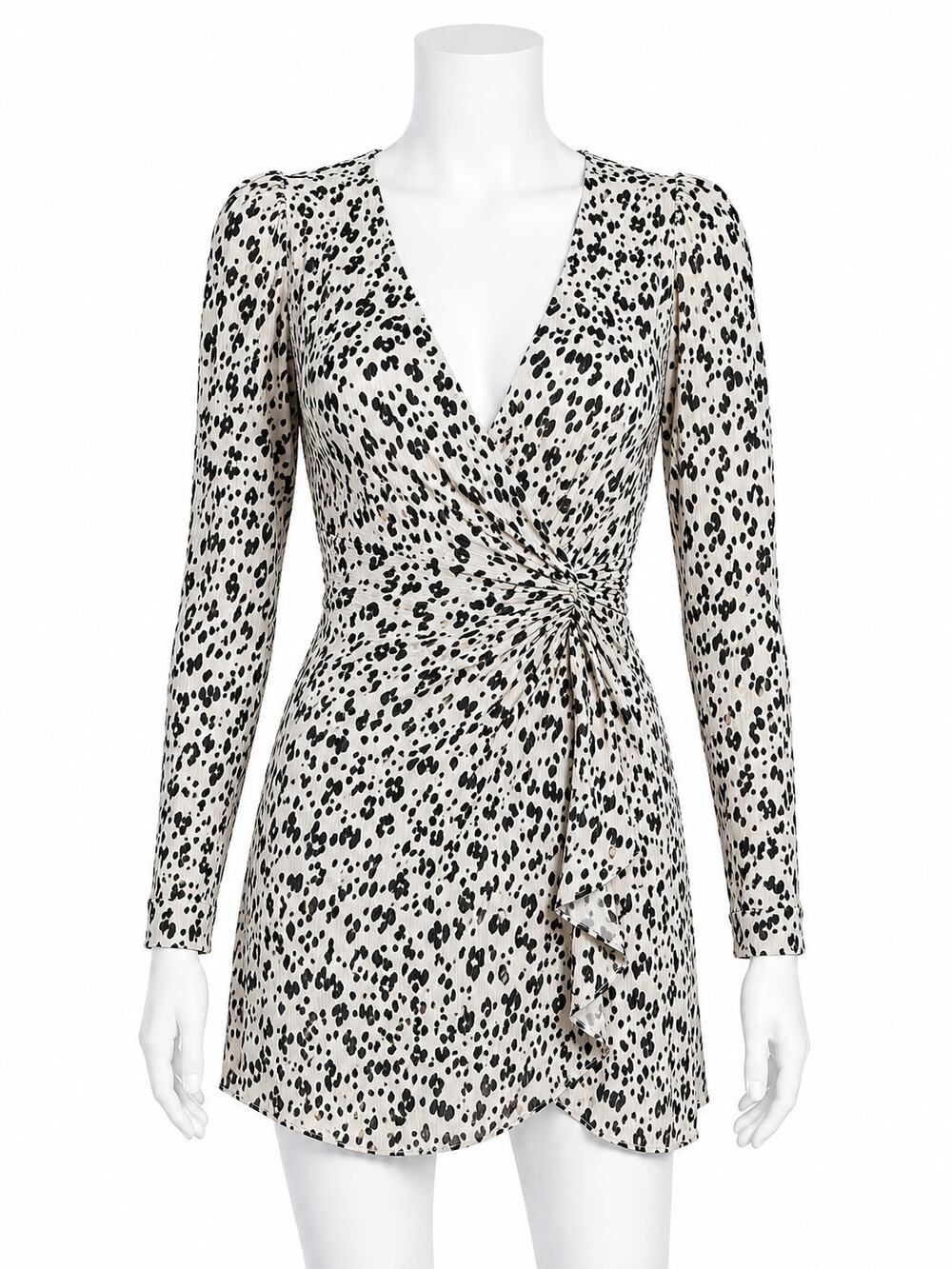 Zara Animal Print Ruched Mini Wrap Dress – Long Sleeve – Size M
